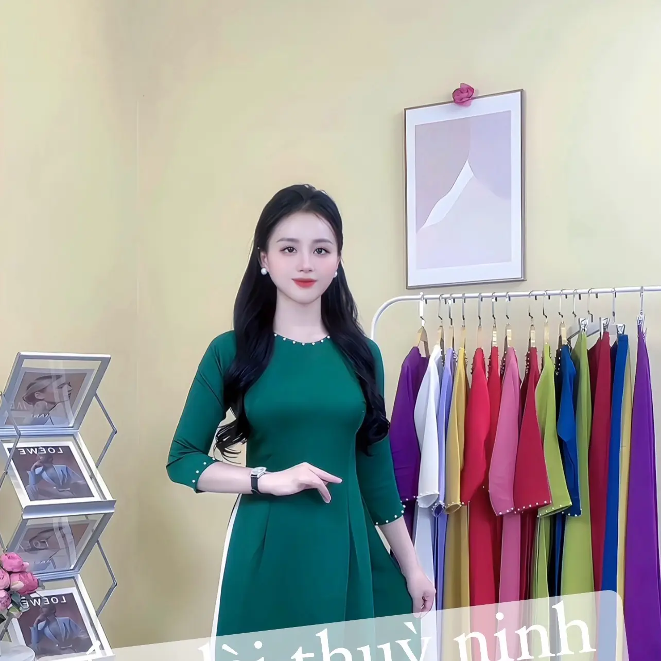 Áo dài xanh rêu tây thi đủ size S-2xl