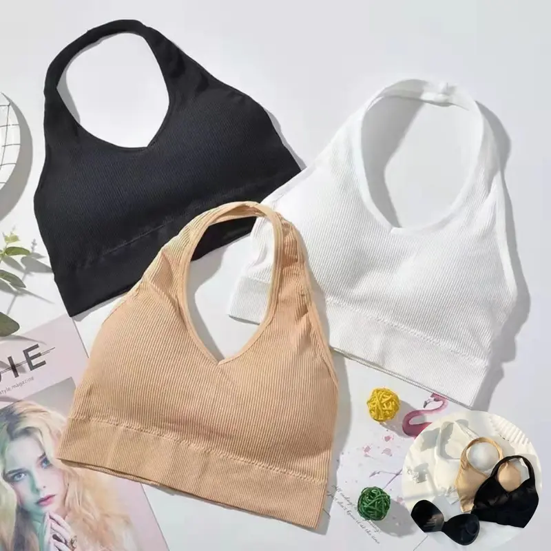 BRA519 Tanpa Kawat Tali Leher Bra Olahraga Wanita Nyaman Sport Bh 0