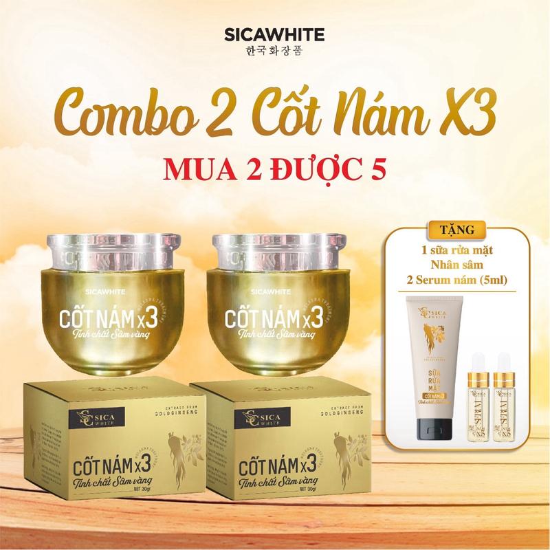 COMBO 2 NHẬN 5 Mua 2 Kem Cốt Nám X3 30gr Tặng 2 Serum & 1 Chai Sữa Rửa Mặt Nhân Sâm 100ml