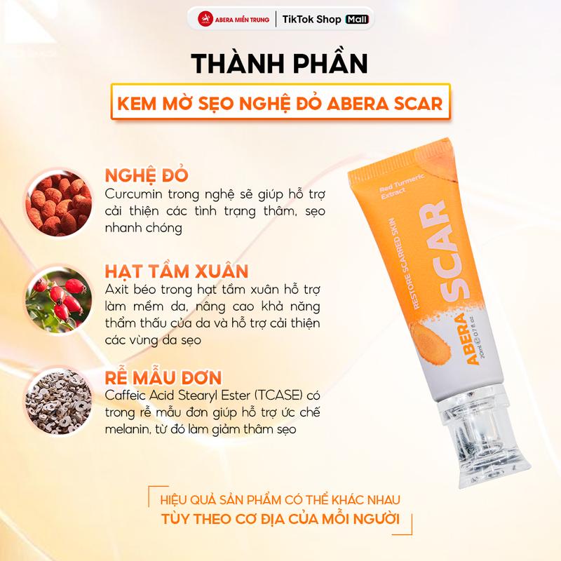 Kem Mờ Sẹo Nghệ Đỏ Abera Scar 20g - Hỗ Trợ Cải Thiện Sẹo Lõm, Rỗ, Thâm Mới Và Lâu Năm 3