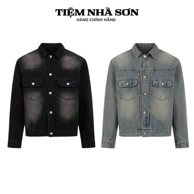 Áo Khoác Jean Denim Xếp Ly Boxy Crop Unisex Nam Nữ Chính Hãng Tiệm Nhà SƠN Menswear Cổ Tròn