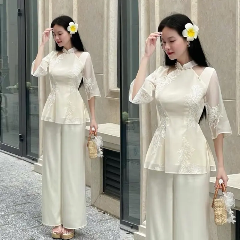 SET ĐỒ LAM , BÀ BA THIẾT KẾ, VOAN THIÊU HOA ĐÍNH NGỌC ,XINH XẮN 0