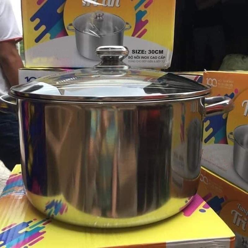 NỒI LUỘC GÀ INOX SIZE TO 30 CM SIÊU TO ĐẸP NẮP VUNG BẰNG KÍNH, DÙNG MỌI LOẠI BẾP