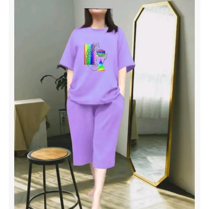 SETELAN CELANA KULOT BABYTERRY WANITA OVERSIZE Atasan Kaos Fit 2
