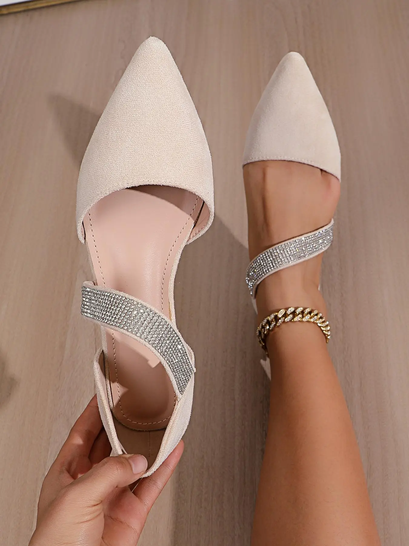 Women's Fashionable Classy Rhinestone Decorated Classy Pointed Toe Flats, Elegant Breathable Comfortable Shoes for Daily Wear, Lightweight Breathable Shoes for Women & Girls