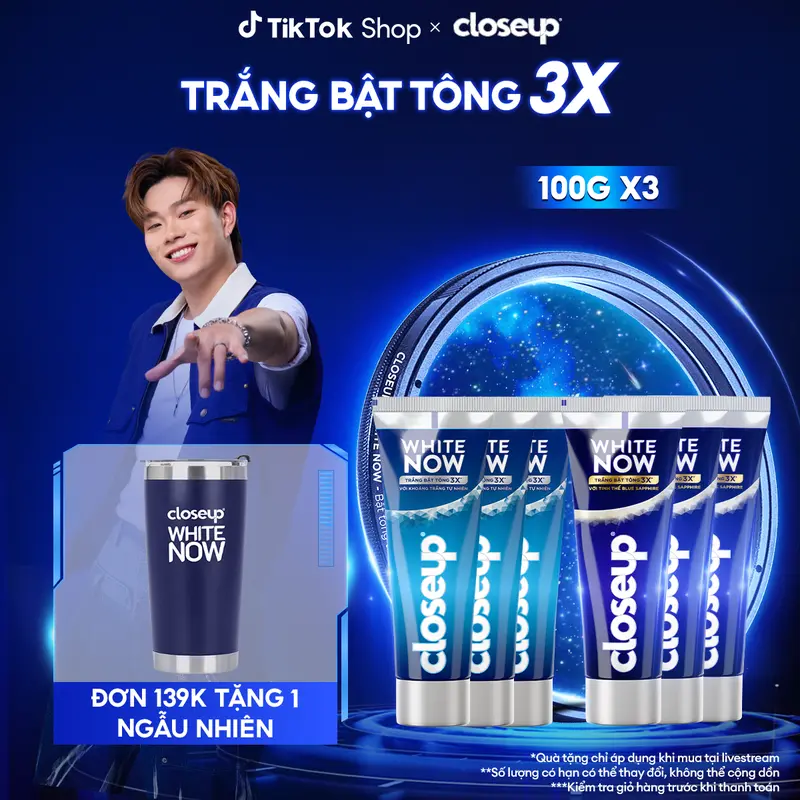 [FS] Combo 3 Kem đánh răng Closeup White Now - Trắng Bật Tông 3X từ Công nghệ Ánh Sáng Xanh - Tinh Thể Blue Sapphire 100g [3] 0