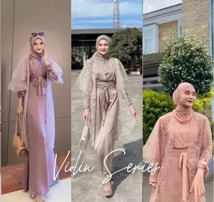 ADEEVA - Gamis Premium Lucia Kimono Gaun Kondangan Brukat Outter Dress Maxi muslim Mutiara Pesta Mutiara Tile Wanita Mewah Dress Wisuda Wanita Lebaran Dewasa