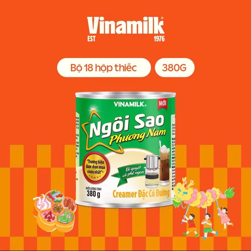 Vinamilk Combo 18 Lon Thiếc Sữa Đặc Ngôi Sao Phương Nam 380gr phù hợp pha chế cà phê, trà sữa, sinh tố