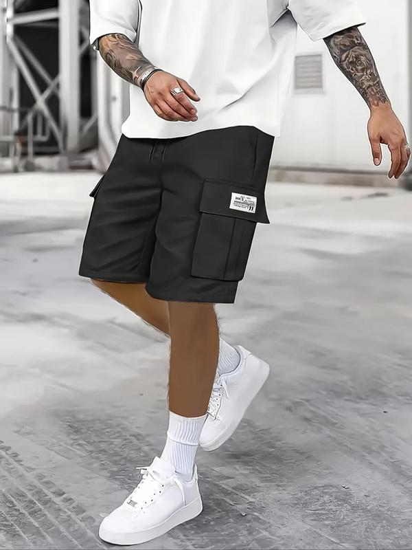 Men's Letter Patched Drawstring Waist Cargo Shorts, Regular Fit Casual Pocket Shorts for Summer, Men's Bottoms for Daily Wear 2