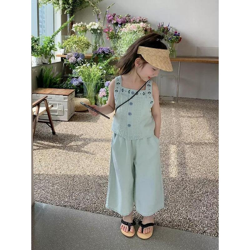 [363682] - Baju Setelan Atasan Kancing Celana Panjang Jeans Fashion Anak Perempuan - Motif Gradient Denim 6