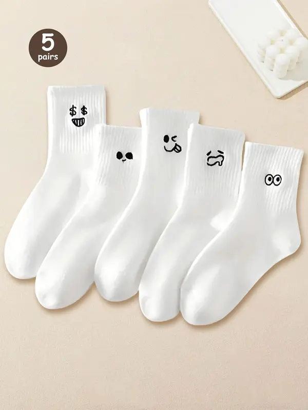 Women's Cartoon Pattern Mid-calf Socks, Cute Comfy Breathable Socks for Daily Wear, Women's Socks for Summer 0