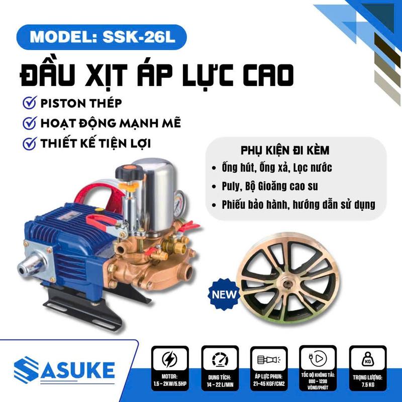  Đầu máy rửa xe áp lực cao sasuke 1.5-2kw 5.5HP Đầu phun xịt thuôc sâu - bảo hành 12 tháng 
