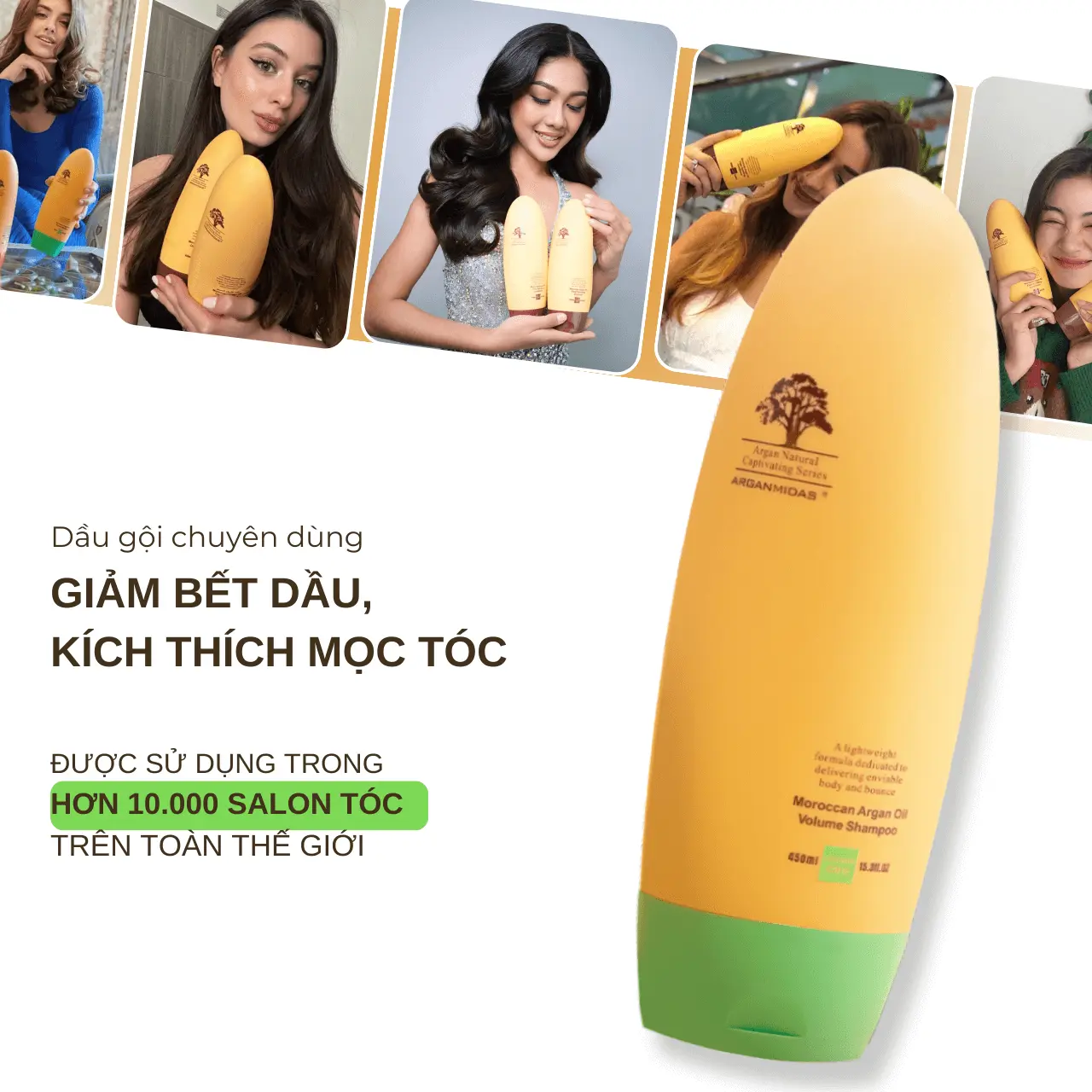 Dầu gội Kiềm Dầu Tạo Phồng 450ml Thương Hiệu Quốc Tế ARGANMIDAS Chăm Dưỡng Tóc Bóng Khoẻ, Hỗ Trợ Giảm Bết Dầu