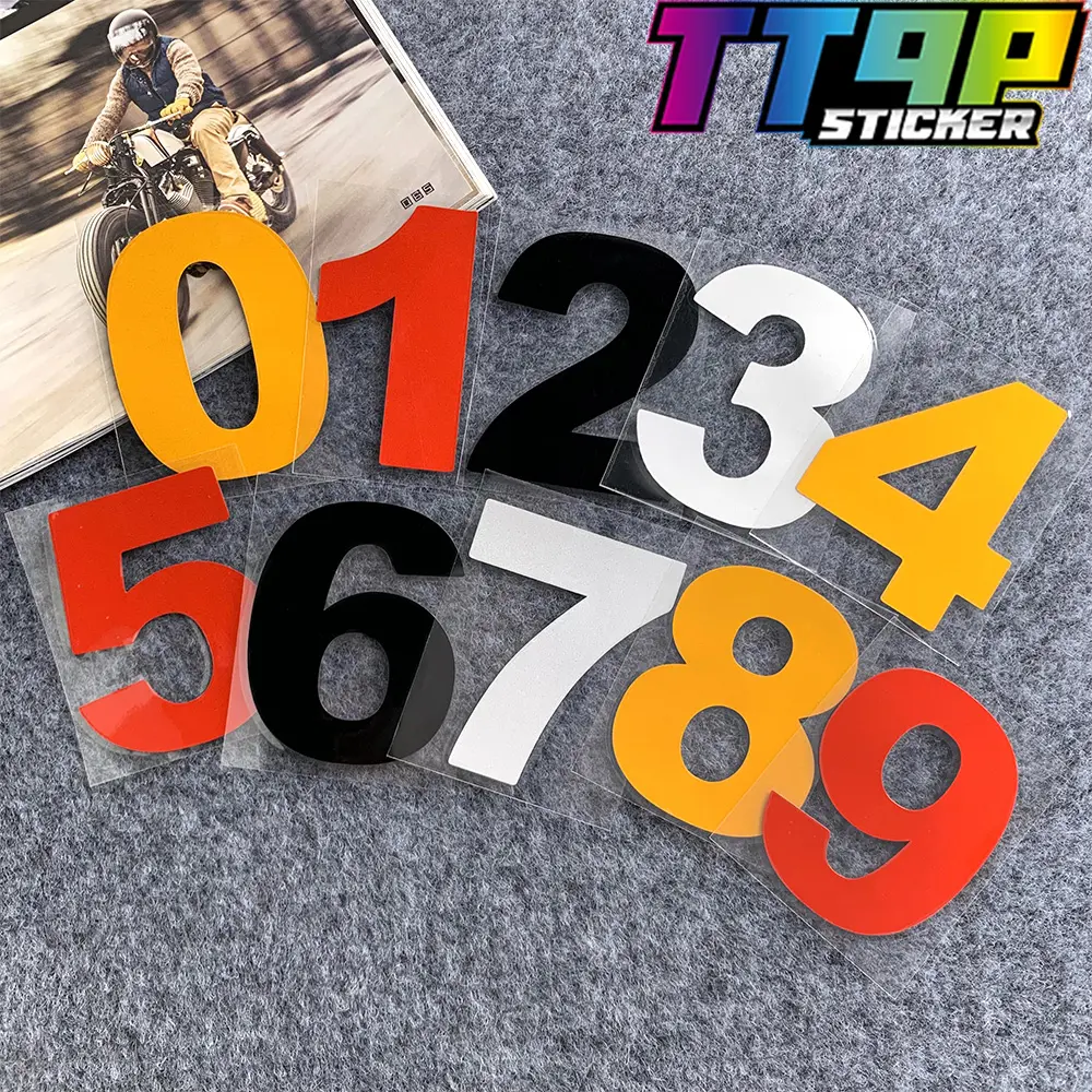 Reflective Motorcycle Racing Number Sticker DIY Modified Waterproof Helmet Body Decoration Sticker (Silver/Black/Gold/Red)
