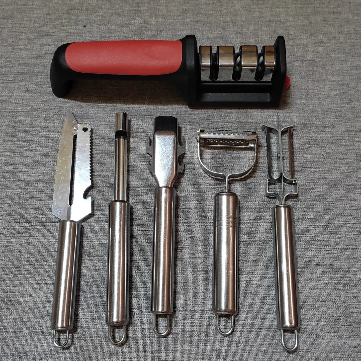 COMBO Dụng cụ mài dao kéo 3 chế độ + Bộ gọt vỏ, nạo củ, quả đa năng 5 món chất liệu inox 304 Bền Bỉ, Sắc Bén