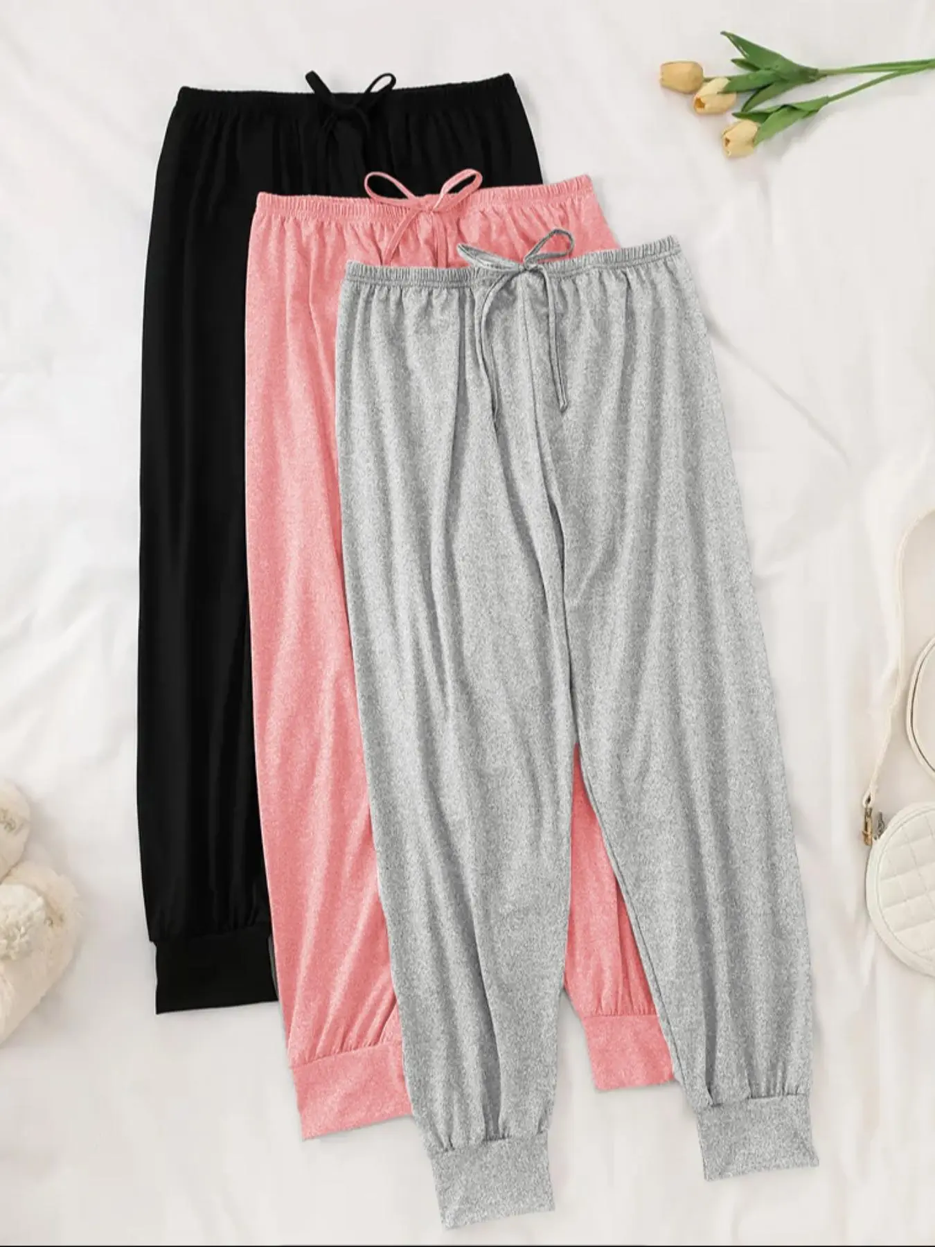 Women's Solid Color Tie Front Lounge Pants, Casual Comfy Trousers for Daily Wear, Ladies Sleepwear for All Seasons