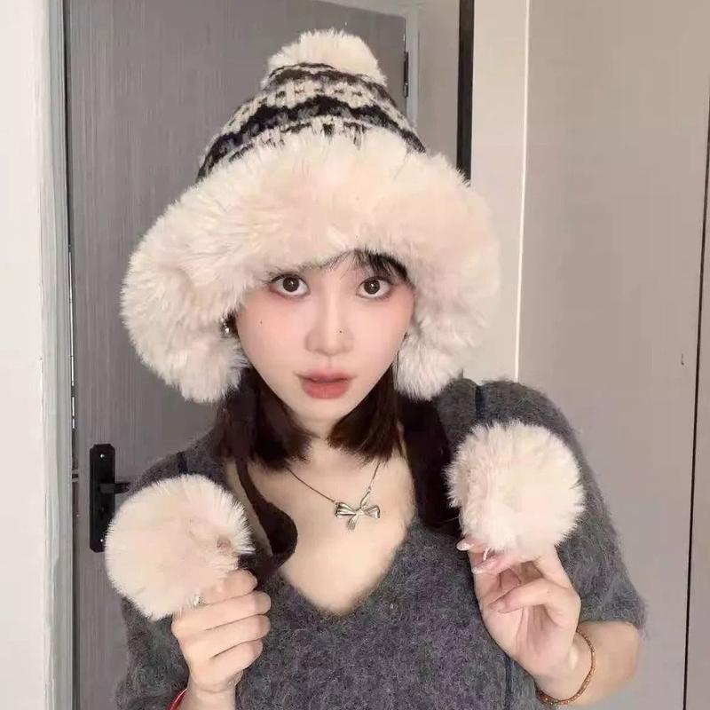 Product Introduction of Fashion Plush Winter Balaclava Hat Windproof Thickened Thundershirt Hat Knitted Warmth Big Headed Cap Autumn And Winter 13