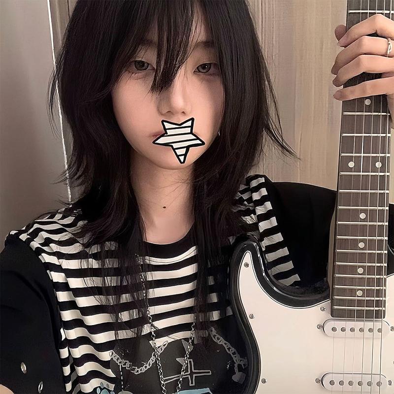 Product Introduction of Black Student Male Long Hair Wolf Tail Cos Unisex Hair Set Anime Male Mullet Head Tail Full Head Set 2