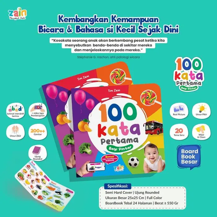 100 Kata Pertama Bayi Pintar - Boardbook Anak Usia 1 Th+ buku bayi  0 sampai 6 bulan