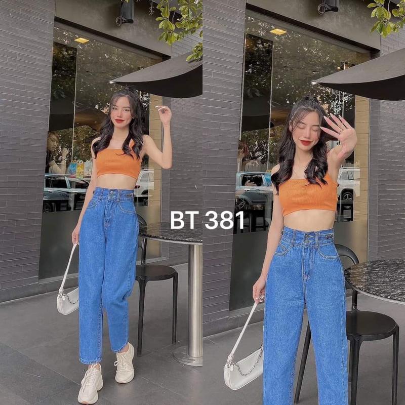 QUÀN BAGGY 2 NÚT, LƯNG CAO, CHẤT JEANS COTTON DÀY MỀM MS 381 Pants Nữ Denim Women 2