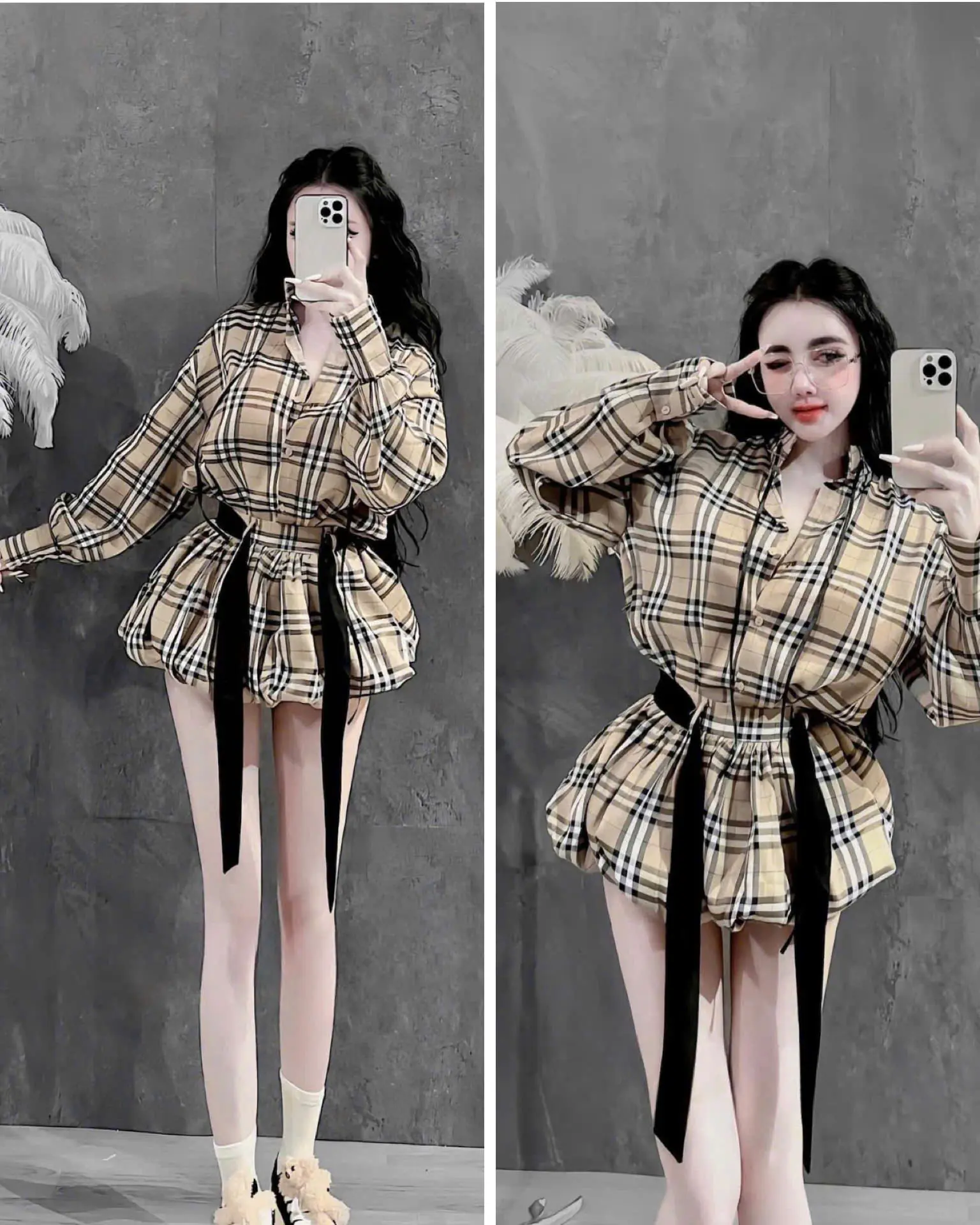 Set Jumpsuit Kẻ BBR Kèm Chân Váy Bí – Phong Cách Trẻ Trung, Sang Trọng
