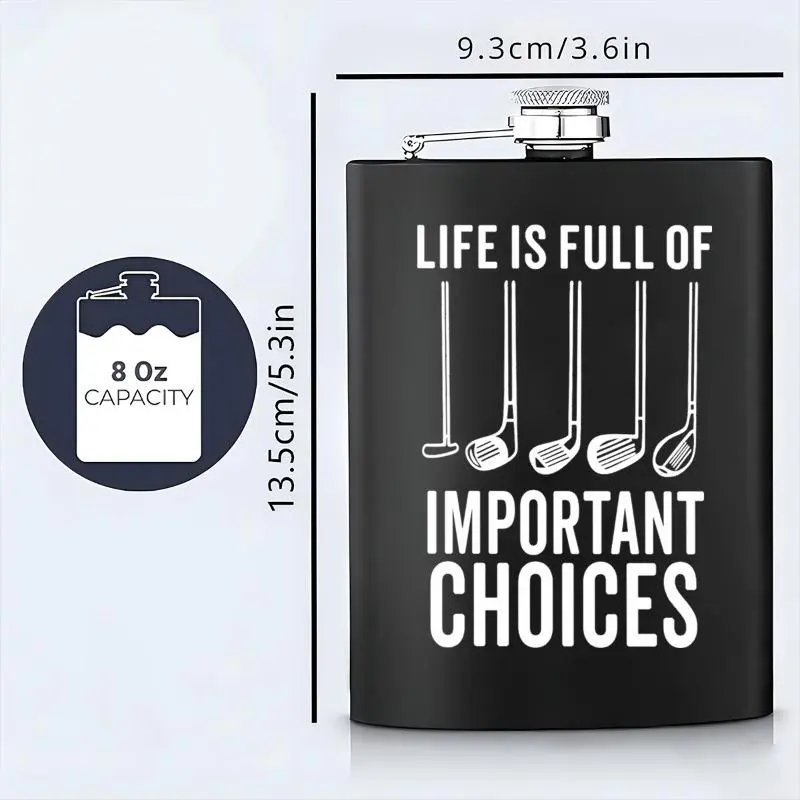Golf Themed Stainless Steel Hip Flask, 8oz Golf Life Themed Hip Flask, Portable Drinkware for Outdoor Camping, Golf Enthusiast Gift 1