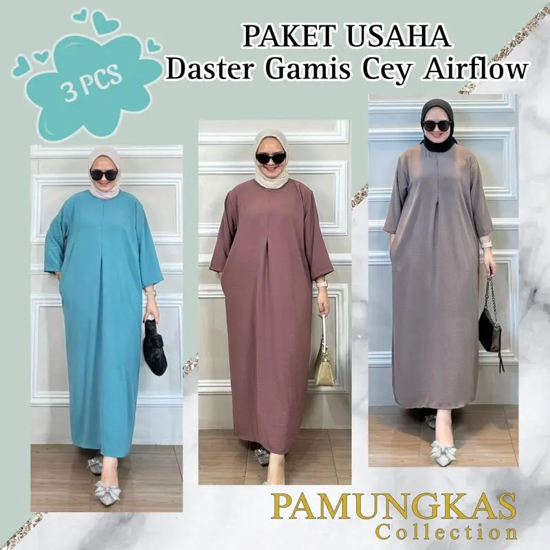 PAKET USAHA DASTER GAMIS CEY AIRFLOW / DASTER GAMIS POLOS CEY AIRFLOW 3PCS