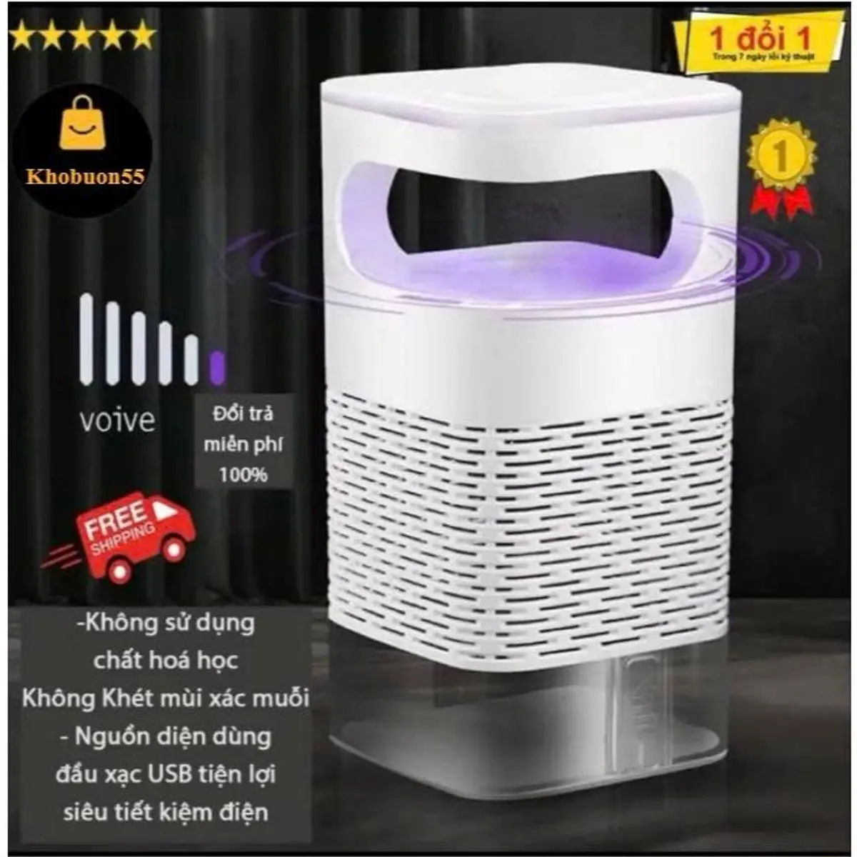 (Loại 1- 21cm) Đèn Bắt Muỗi Tia UV Cao Cấp, Máy Bắt Muỗi Diệt Côn trùnġ Thông Minh Có Quạt Hút Cổng USB chính hãnġ