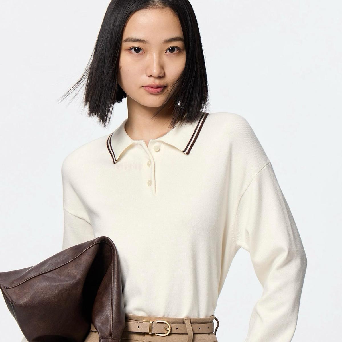 Áo polo tay dài xuân hè có cổ nhật bản nữ basic