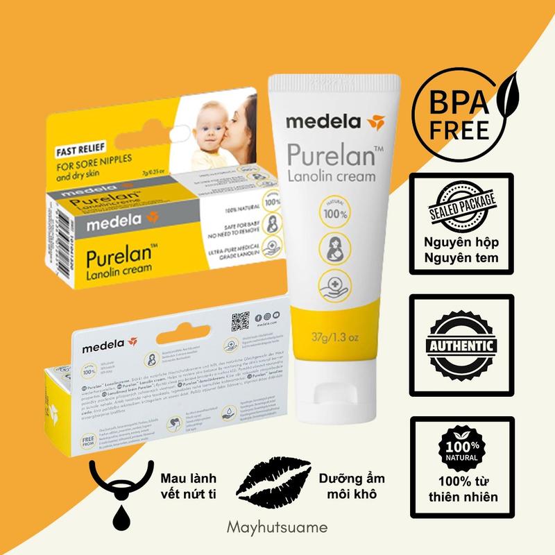 Kem giảm nứt đầu ti Medela Purelan Lanolin Cream 37gram - 100% thành phần hoàn toàn tự nhiên