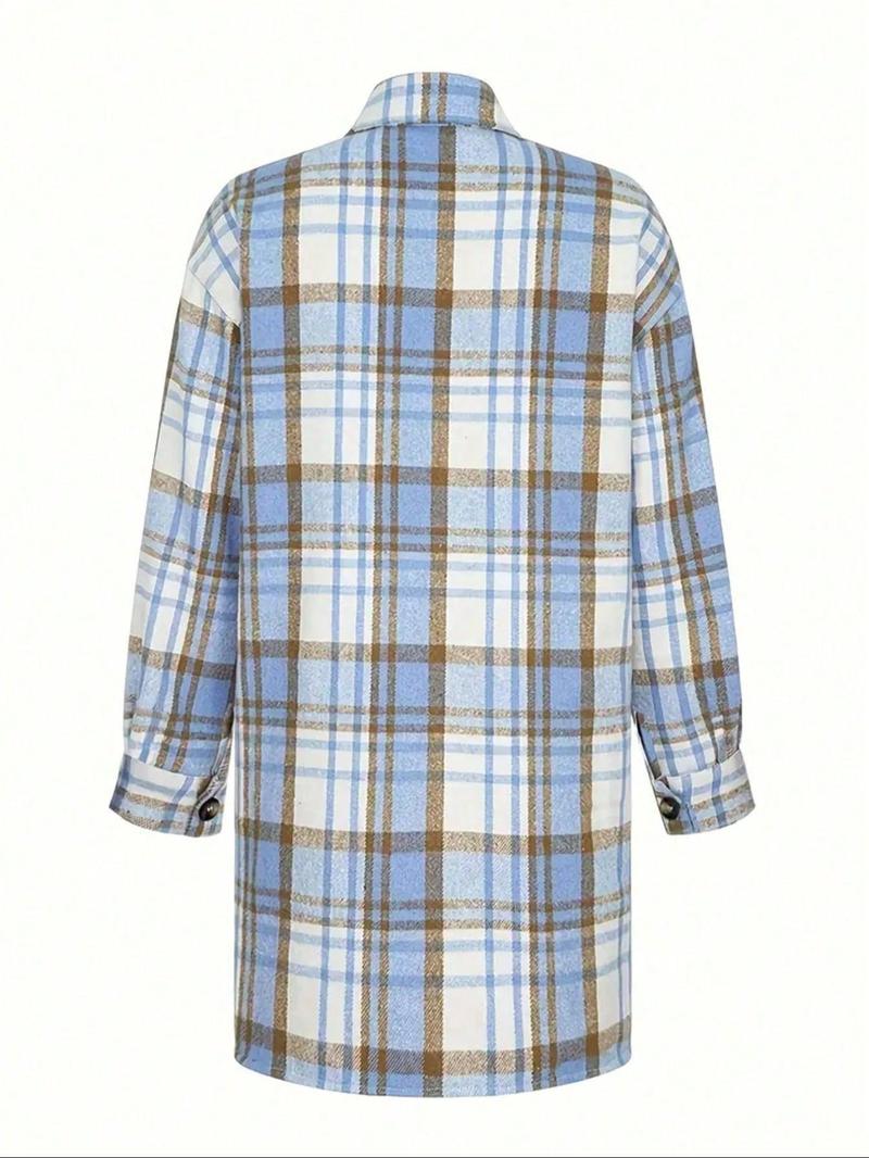 Product Introduction of Women's Plaid Print Shirt, Casual Flap Pocket Collared Long Sleeve Top for Daily Wear, Ladies Clothes for All Seasons 2