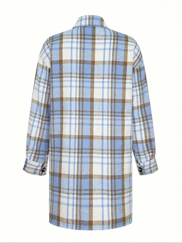 Women's Plaid Print Shirt, Casual Flap Pocket Collared Long Sleeve Top for Daily Wear, Ladies Clothes for All Seasons 1