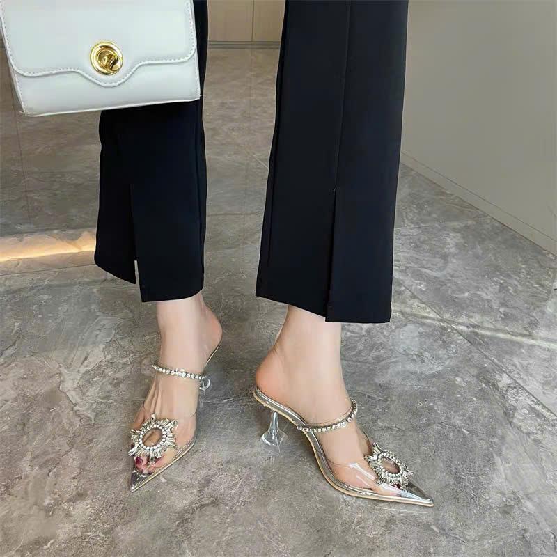 Sục cao gót mika V.A.N 4cm-9cm quai ngang phối đá bắt sáng bling bling, chất mika mềm dẻo Dễ Phối Đồ - H41 Nữ Shoes GiàY