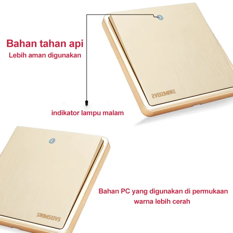 Dunia Lampu Saklar / Sakelar Lampu Emas Gold Brushed / Sakelar Lampu Abu Space Gray  1/2/3 Gang Electrical Switch Tembaga 2