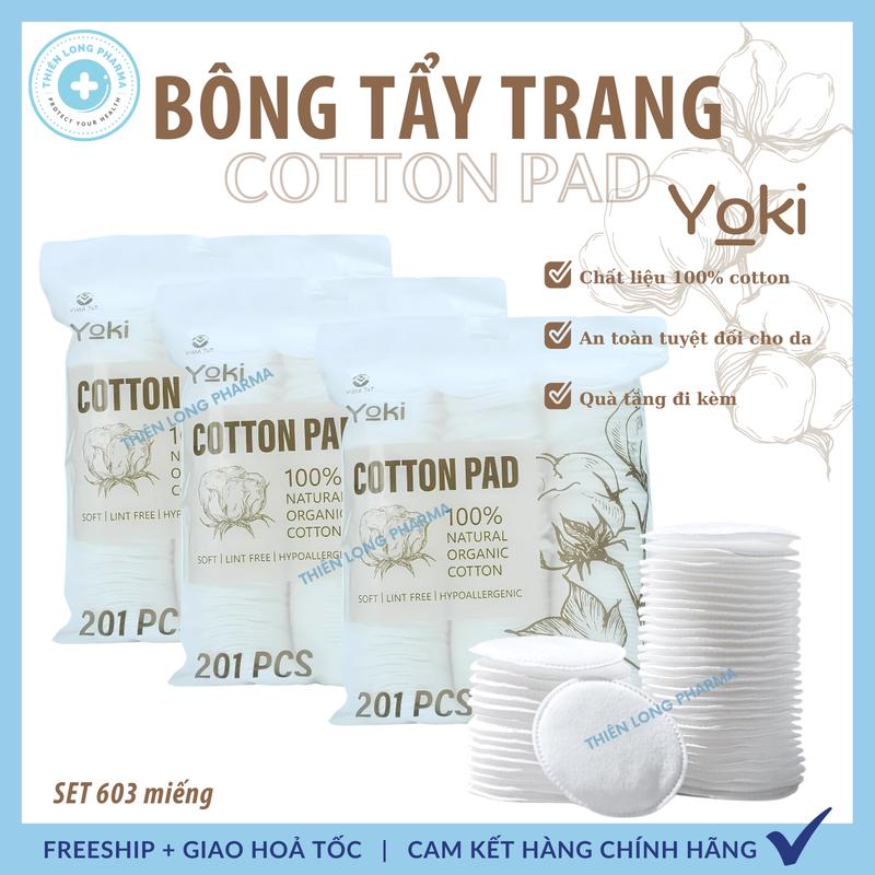 SET 3 TÚI -603 Miếng Bông tẩy trang Yoki - Cotton Pad sợi bông tự nhiên mềm mịn tiết kiệm nước tẩy trang - Skincare