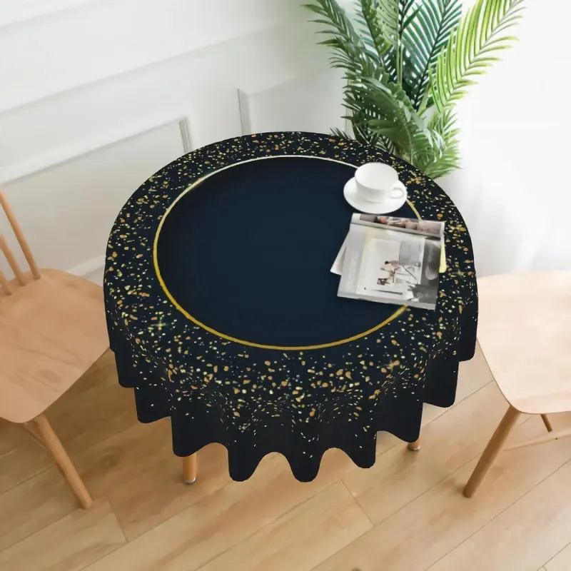 Christmas Golden Frame Table Cloth Round Table Cloth Waterproof Table Cloth Is Suitable For Decorative Or Functional Use On Any Indoor Or Outdoor Dining Occasions