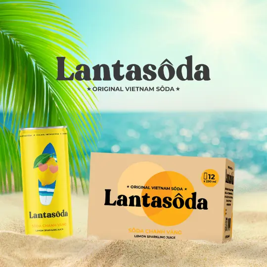 LANTASÔDA - Thùng 12 Lon - Nước SODA trái cây có gas vị CHANH VÀNG