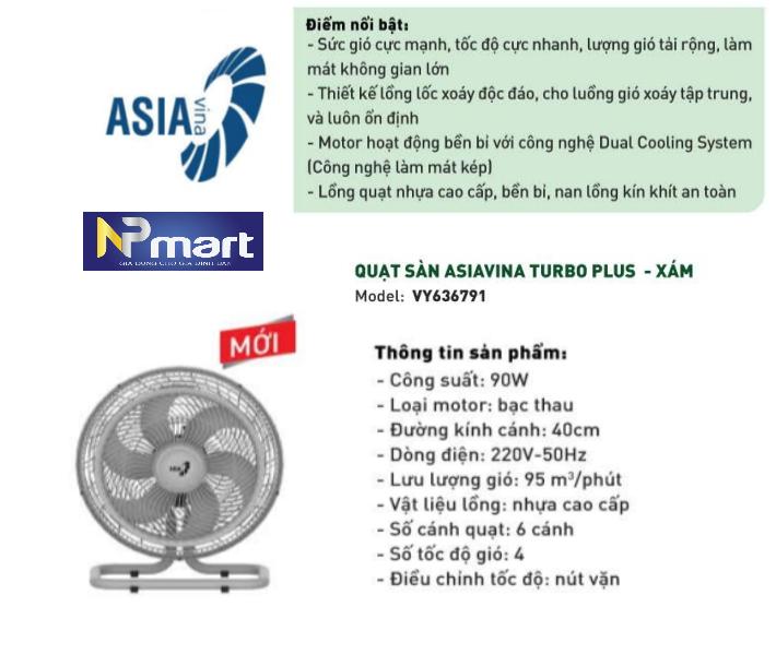  Quạt sàn Asia TURBO PLUS 90W   MODEL MỚI 
