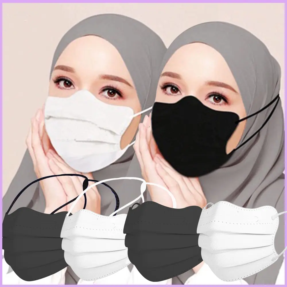 50pcs Disposable Mask 3ply Slim Cut Butterfly Headloop Earloop Hijab Adult Mask Wave-shaped three-dimensional mask