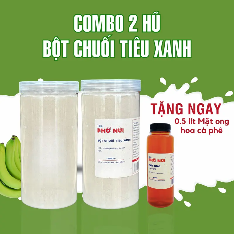 Combo 2 Hũ Bột Chuối Tiêu Xanh 500gram/Hũ [Tặng kèm 0,5L Mật Ong Hoa Cà Phê] - Tiệm Phố Núi 0