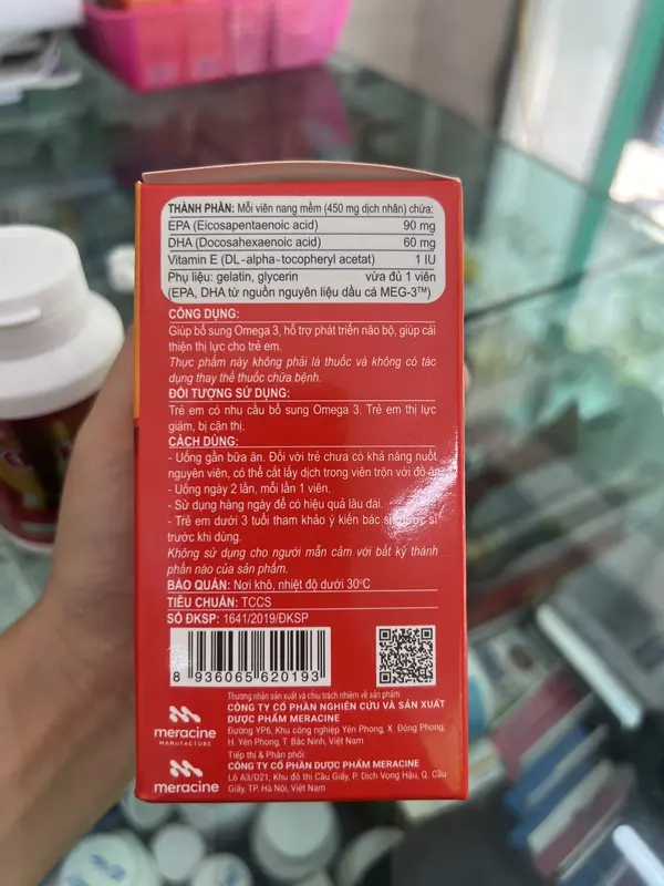 Viên dầu cá Omega 3 + DHA + EPA Kid cho bé Meracine hỗ trợ tăng cường thị lực, tim mạch và phát triển não bộ (Hộp 60 viên) - Nhà Thuốc Vân Anh TB 4