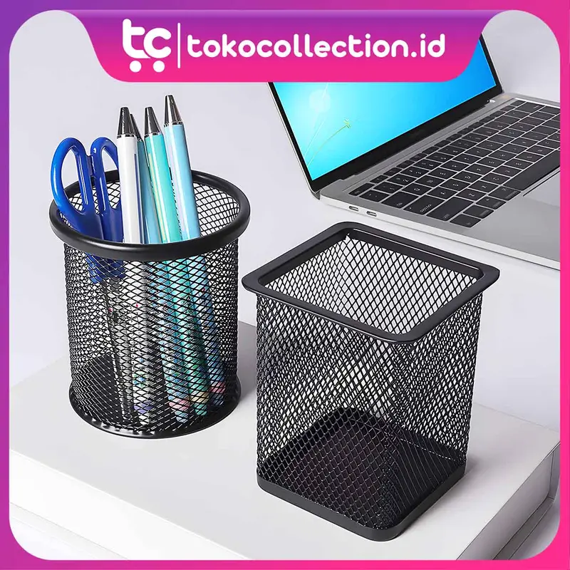 TC Basket Tempat Pena Alat Kantor Holder Bulat Petak Import  R010 Desk 0