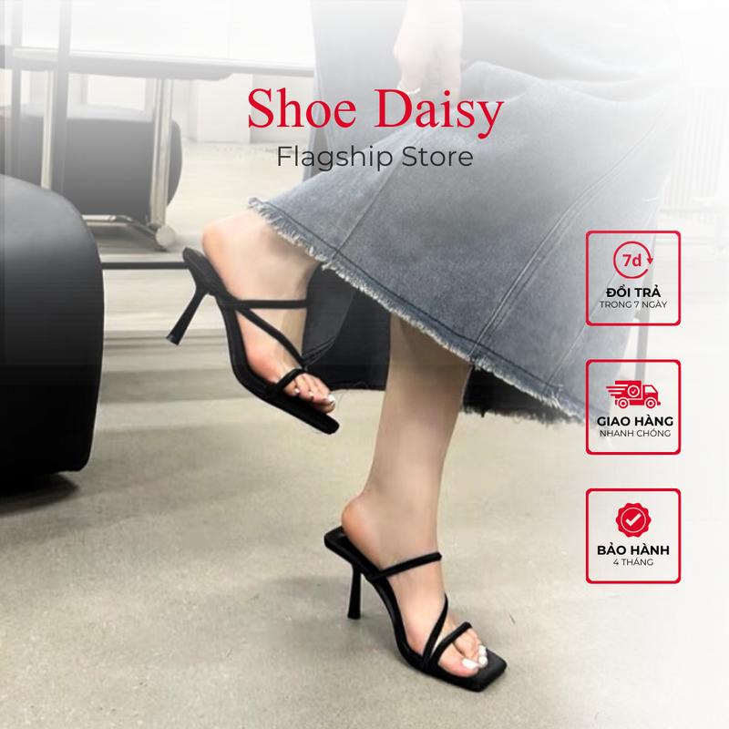 Sandal cao gót 7p SHOE DAISY sandal mũi vuông basic hot trend 2024 M18 Nữ DéP dép kẹp GiàY Jean giay 7