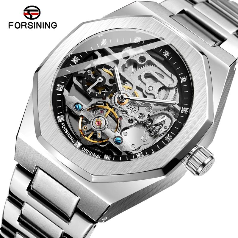 Đồng hồ cơ chính hãng Forsining G8202 dây thép không gỉ sang trọng thời trang Full box Nam (tặng tháo mắt dây) Watch Đeo Tay