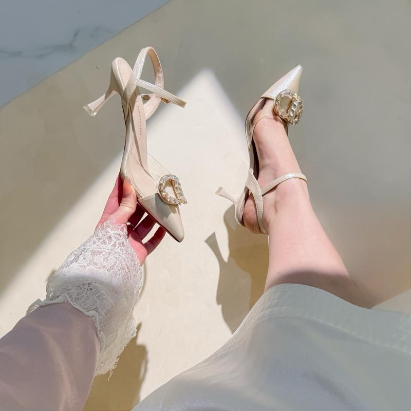 (6cm) Mã 336-20 Giày cao gót mũi đá ngọc quai cổ chân 6cm Shoes