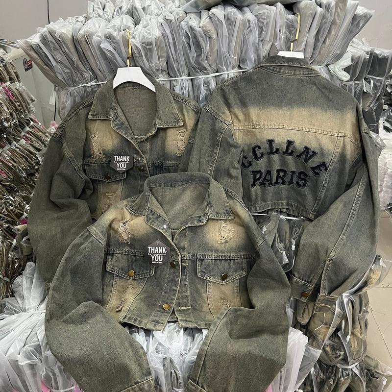 ÁO KHOÁC JEAN FROM NGẮN,THÊU CHỮ CL , CHO NỮ