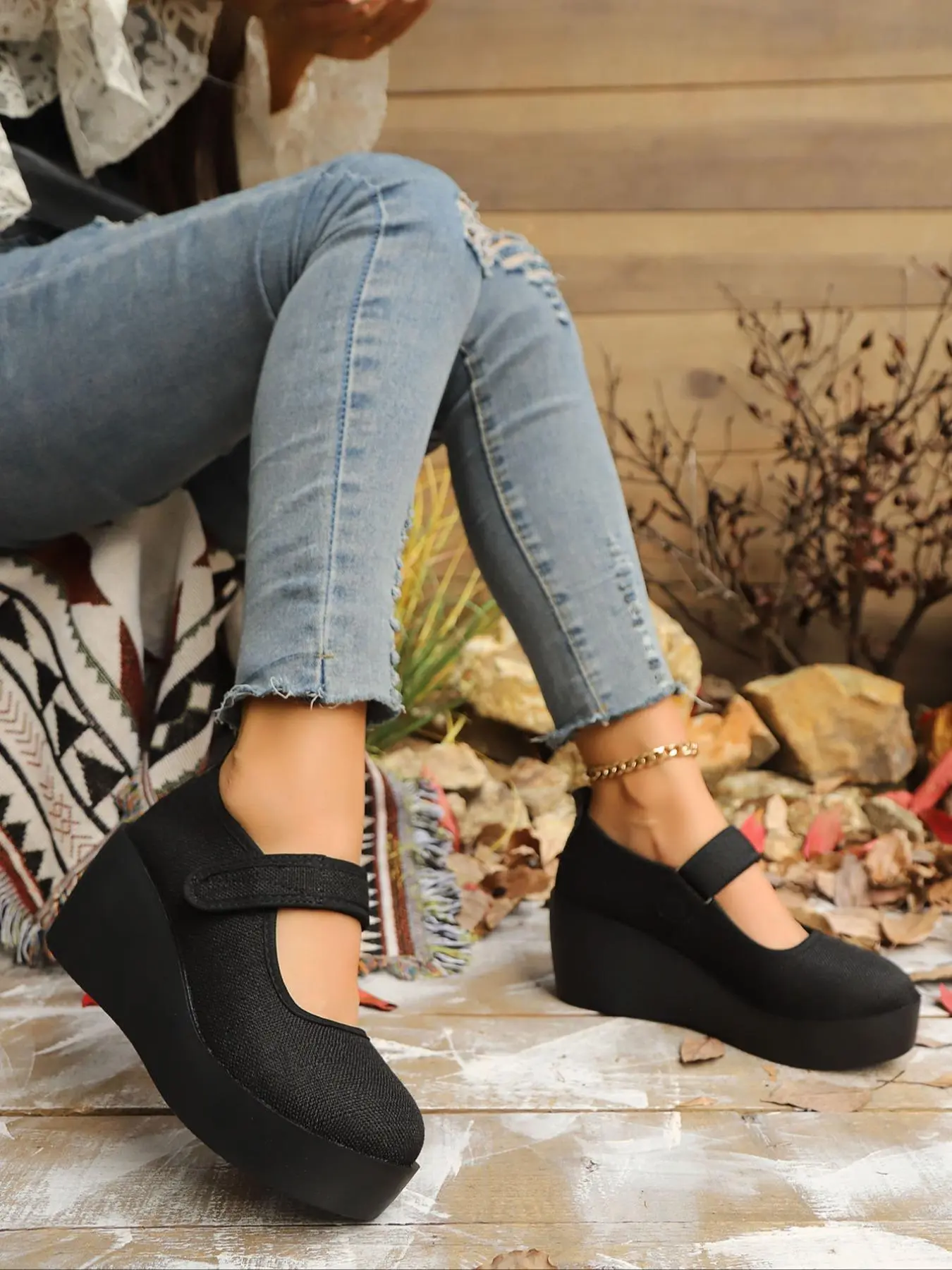 Women's Fashionable Solid Color Velcro Wedge Sandals, Casual Comfortable Platform Sandals for Daily Wear, All-match Commuter Shoes for Work & Daily Wear Trending Shoes