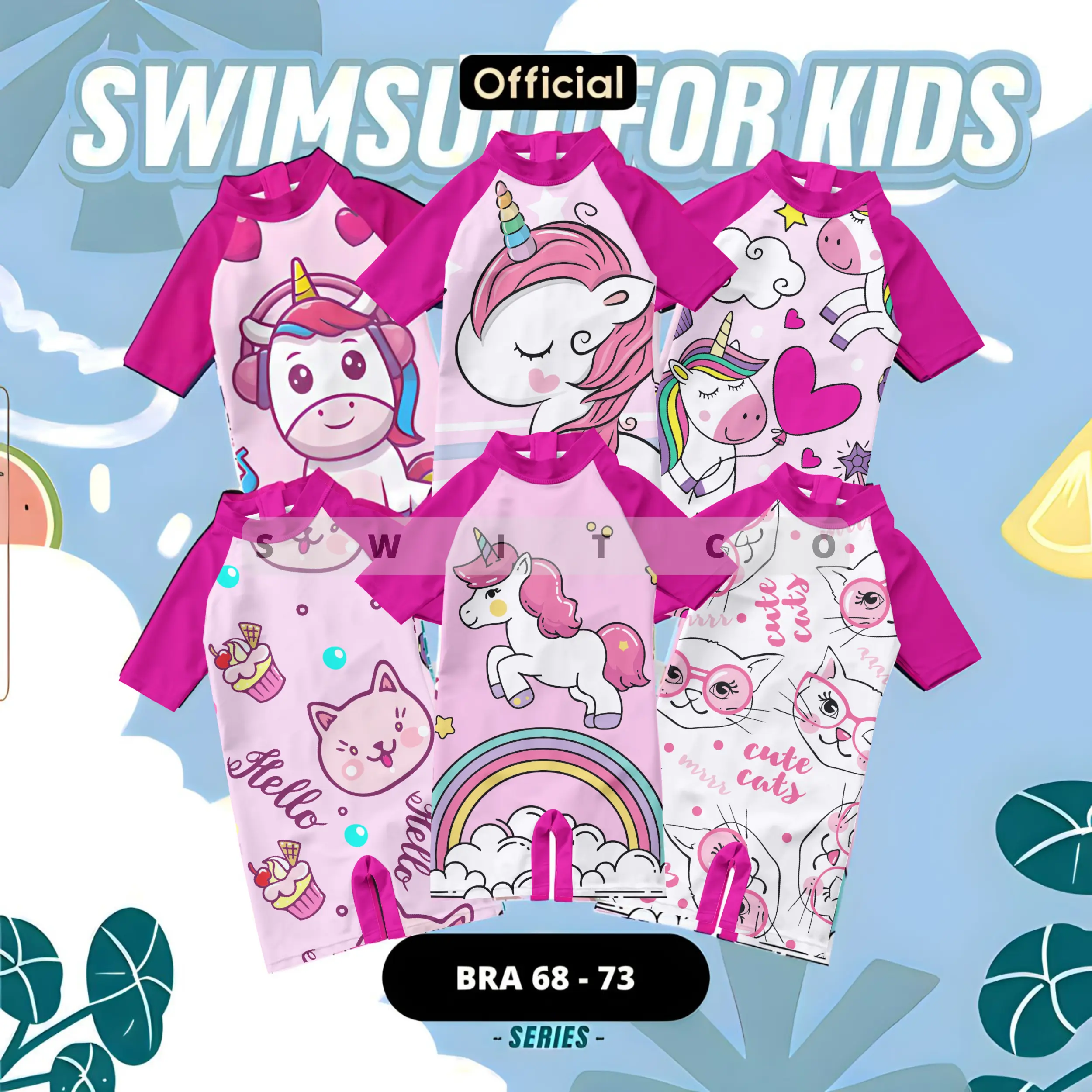 OFFICIAL SWITCO - Baju Renang Anak Perempuan & Laki laki Umur 1 - 10 Tahun Vol12 Pink Girls Pakaian Swimwear Swimsuit Kids Cewek Cowok BRA 68 - 73 Bayi