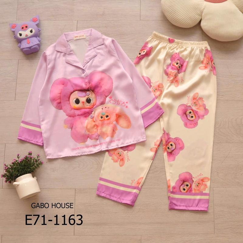 Pijama dài lụa latin cho bé gái Labubu Baby Three Capybara E71 đồ ngủ cao cấp GABO House