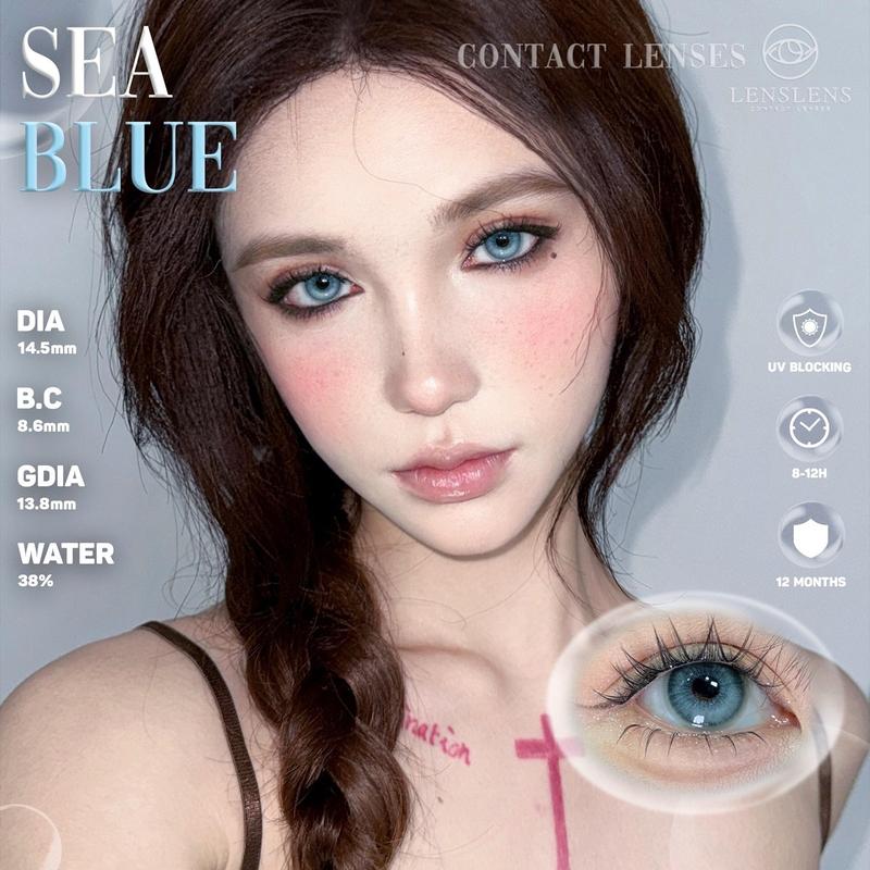 Lens Mắt Kính Áp Tròng Xanh Biển Tan Màu Sea Blue _ 14.5mm